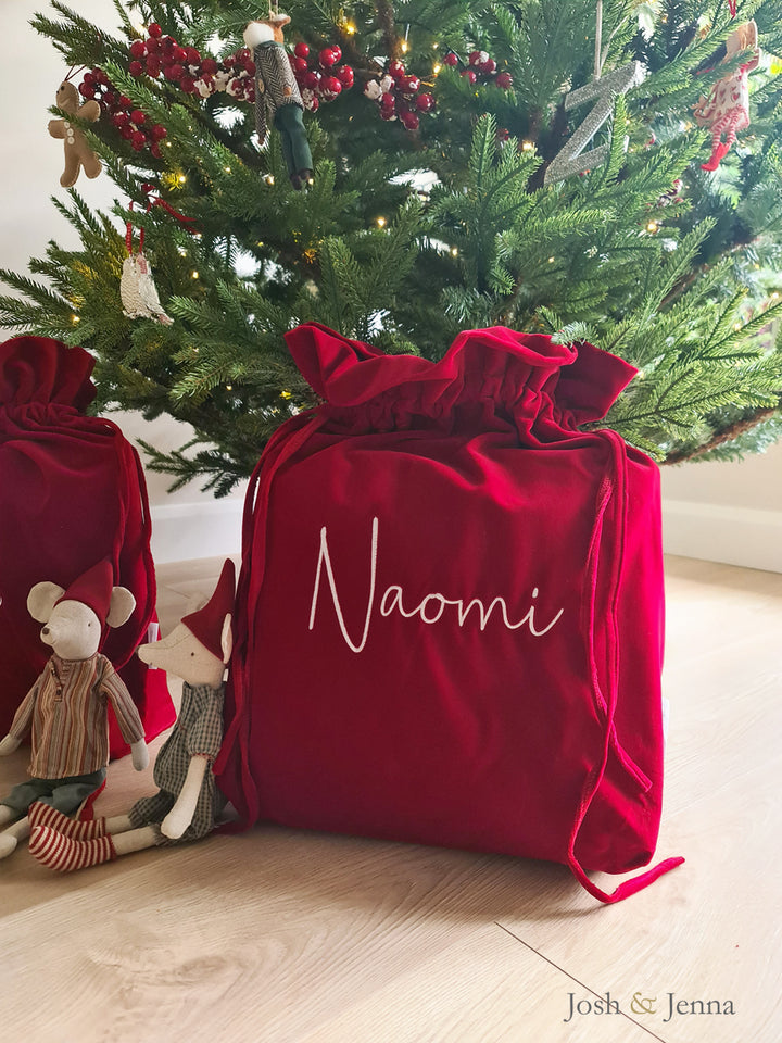 Personalised Luxurious Velvet Christmas Sack - Red