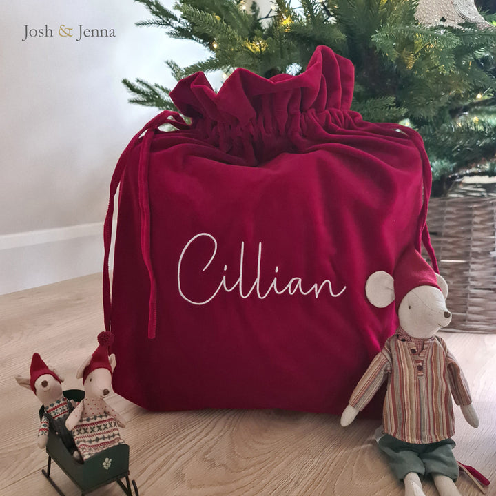 Personalised Luxurious Velvet Christmas Sack - Red