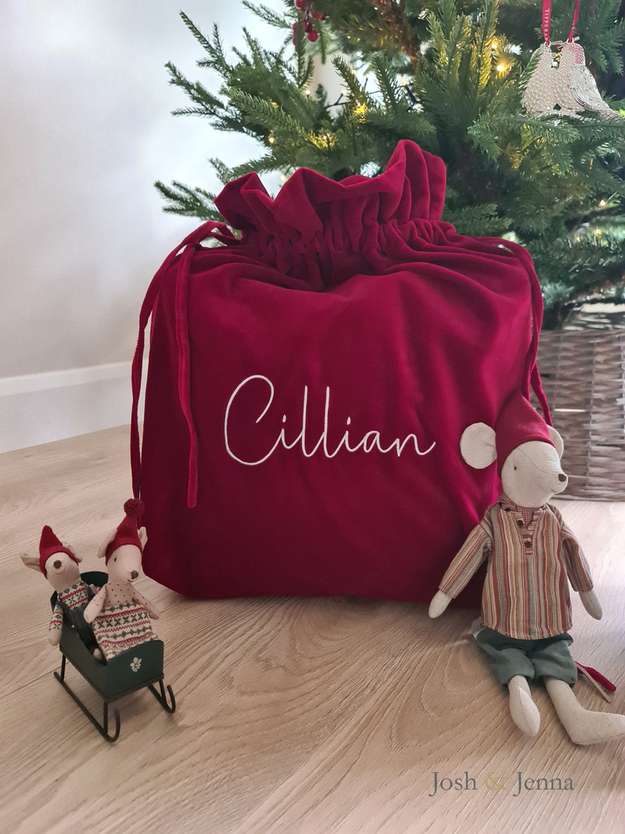 Personalised Luxurious Velvet Christmas Sack - Red