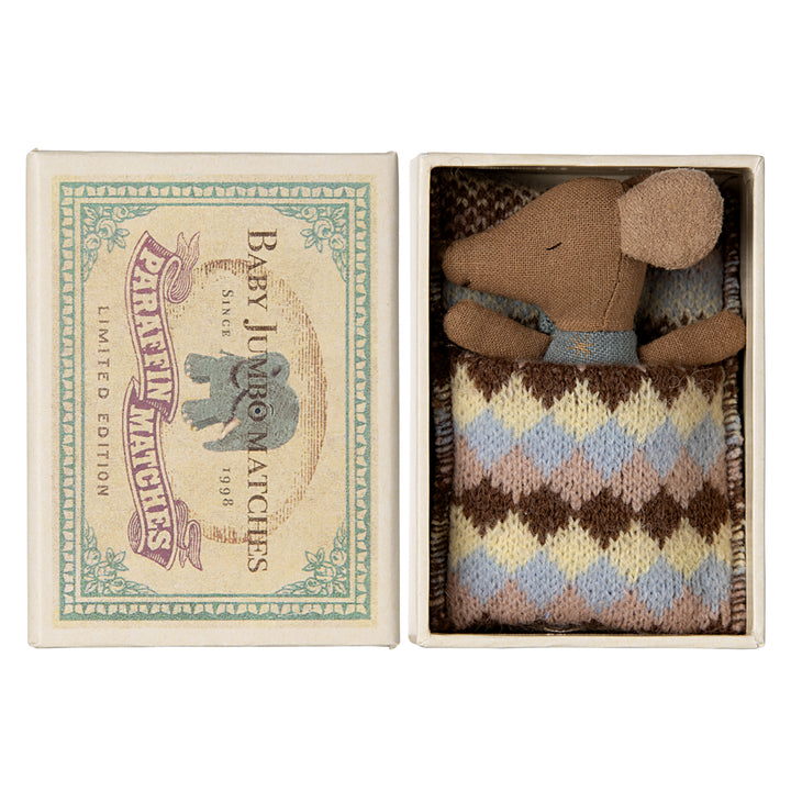 NEW Maileg Sleepy Baby Mouse In A Matchbox - Boy