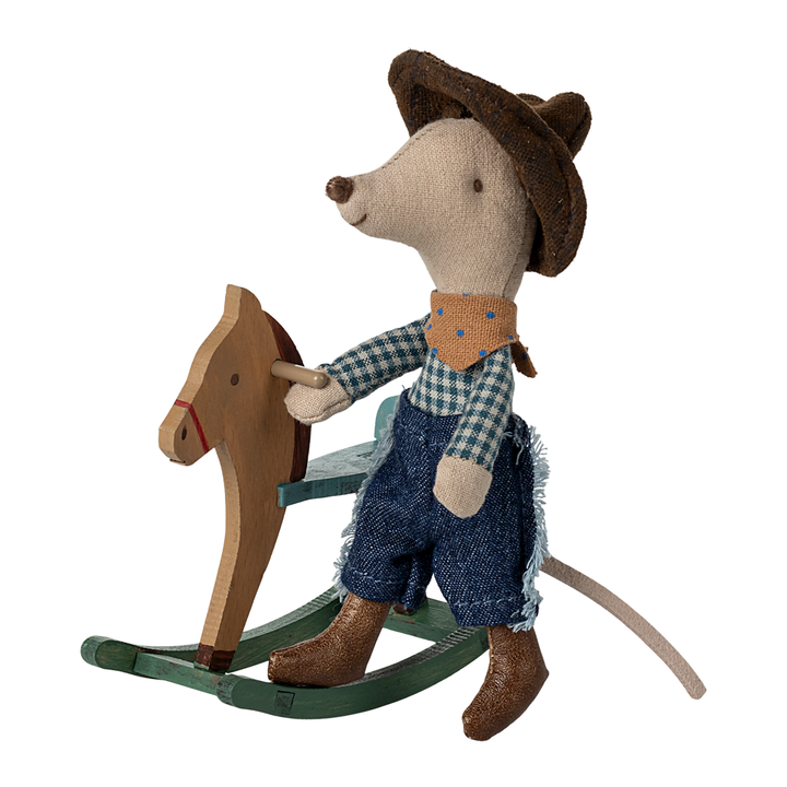 Maileg Cowboy Mouse On Rocking Horse, Little Brother