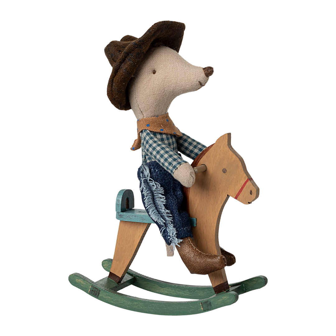 Maileg Cowboy Mouse On Rocking Horse, Little Brother