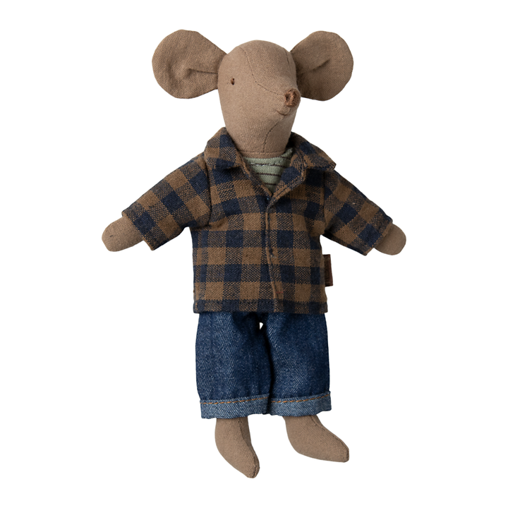 Maileg Brown Check Shirt & Pants - Dad Mouse