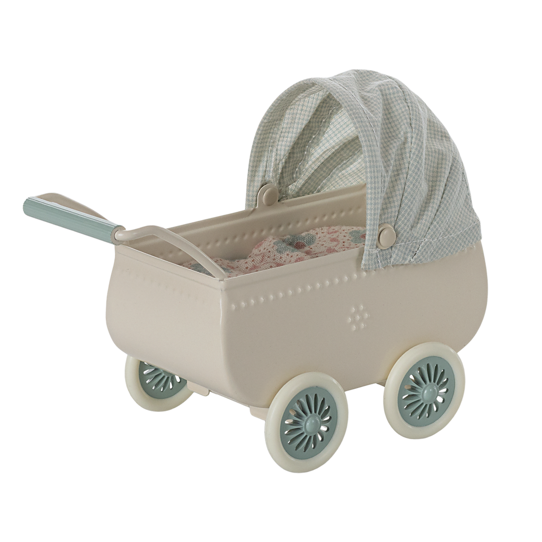 Maileg Pram With Baby Mouse - Blue