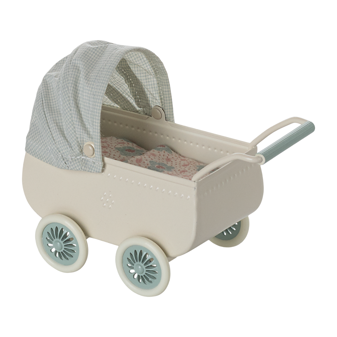 Maileg Pram With Baby Mouse - Blue