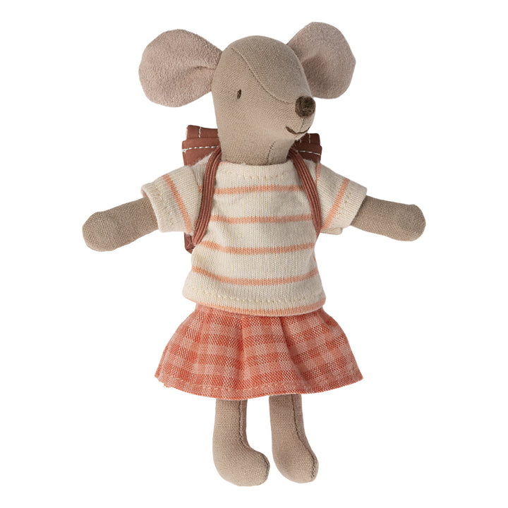 Nouveau tricycle Maileg Big Sister Mouse avec sac - Corail