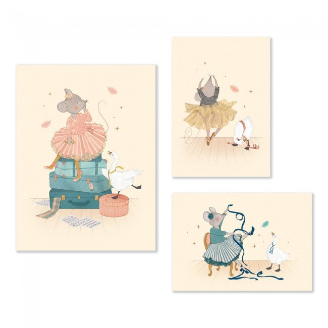 Moulin Roty Set of 3 Ballerina Art Prints, La Petite Ecole de Danse