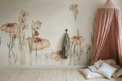 Kids Custom Wall Mural - Bloomy Fields Of Marion Off White