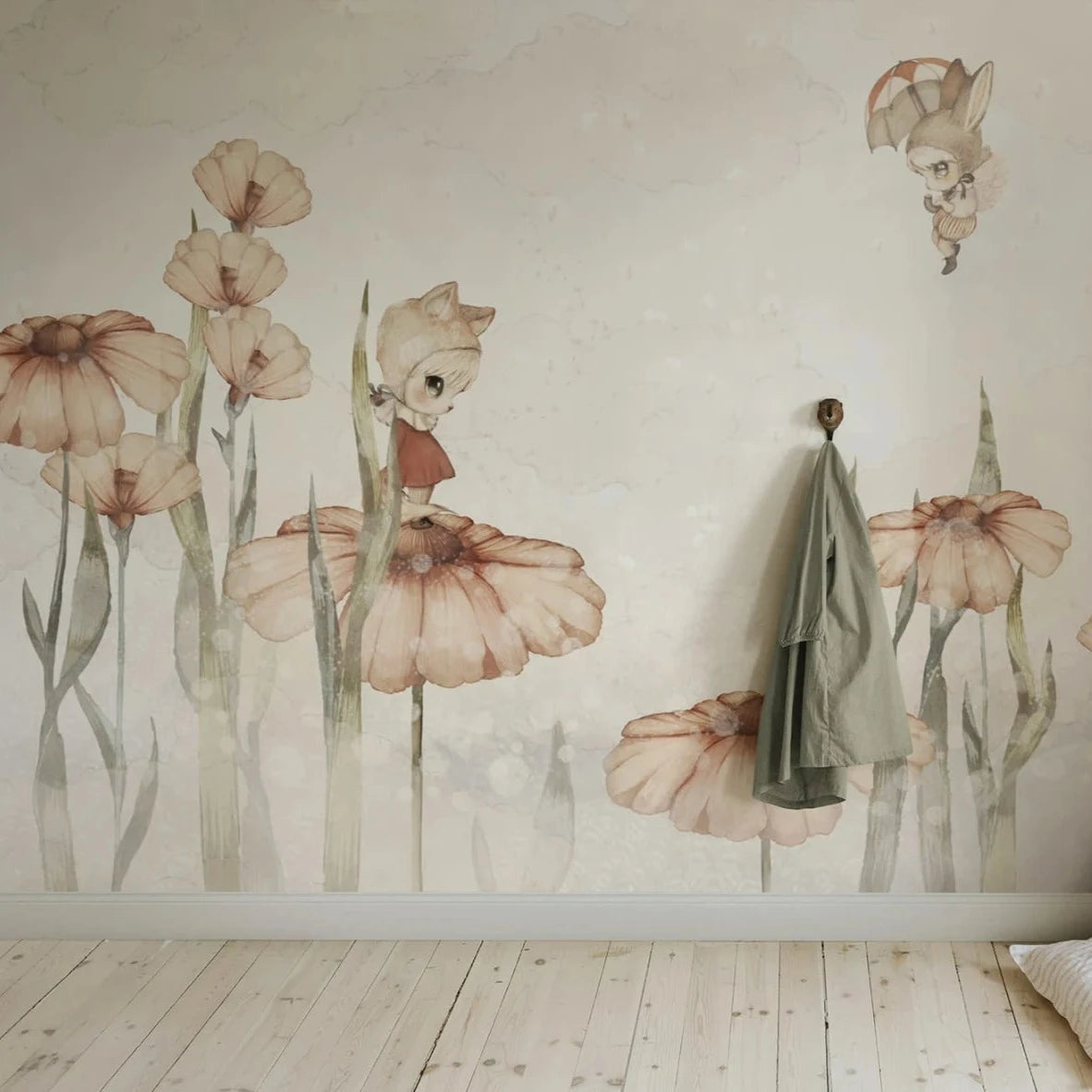 Kids Custom Wall Mural - Bloomy Fields Of Marion Off White