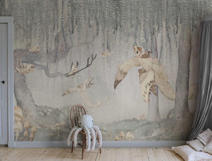 Kids Custom Wall Mural - Dream Forest Boy Blue Grey