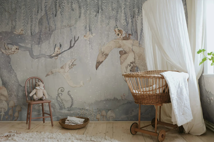 Kids Custom Wall Mural - Dream Forest Boy Blue Grey