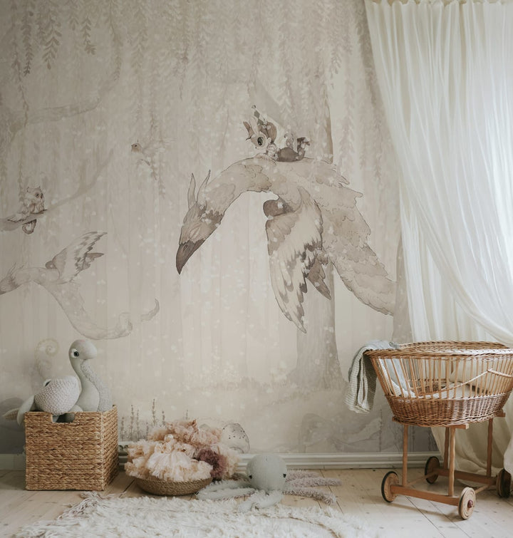 Kids Custom Wall Mural - Dream Forest Boy Off White