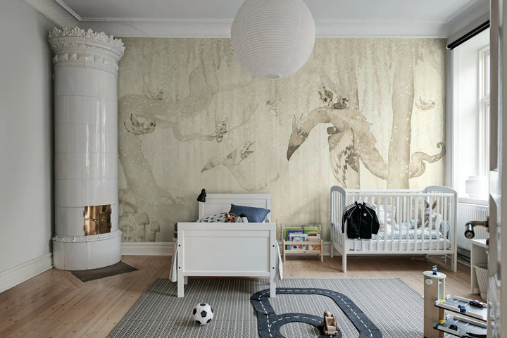 Kids Custom Wall Mural - Dream Forest Boy Off White