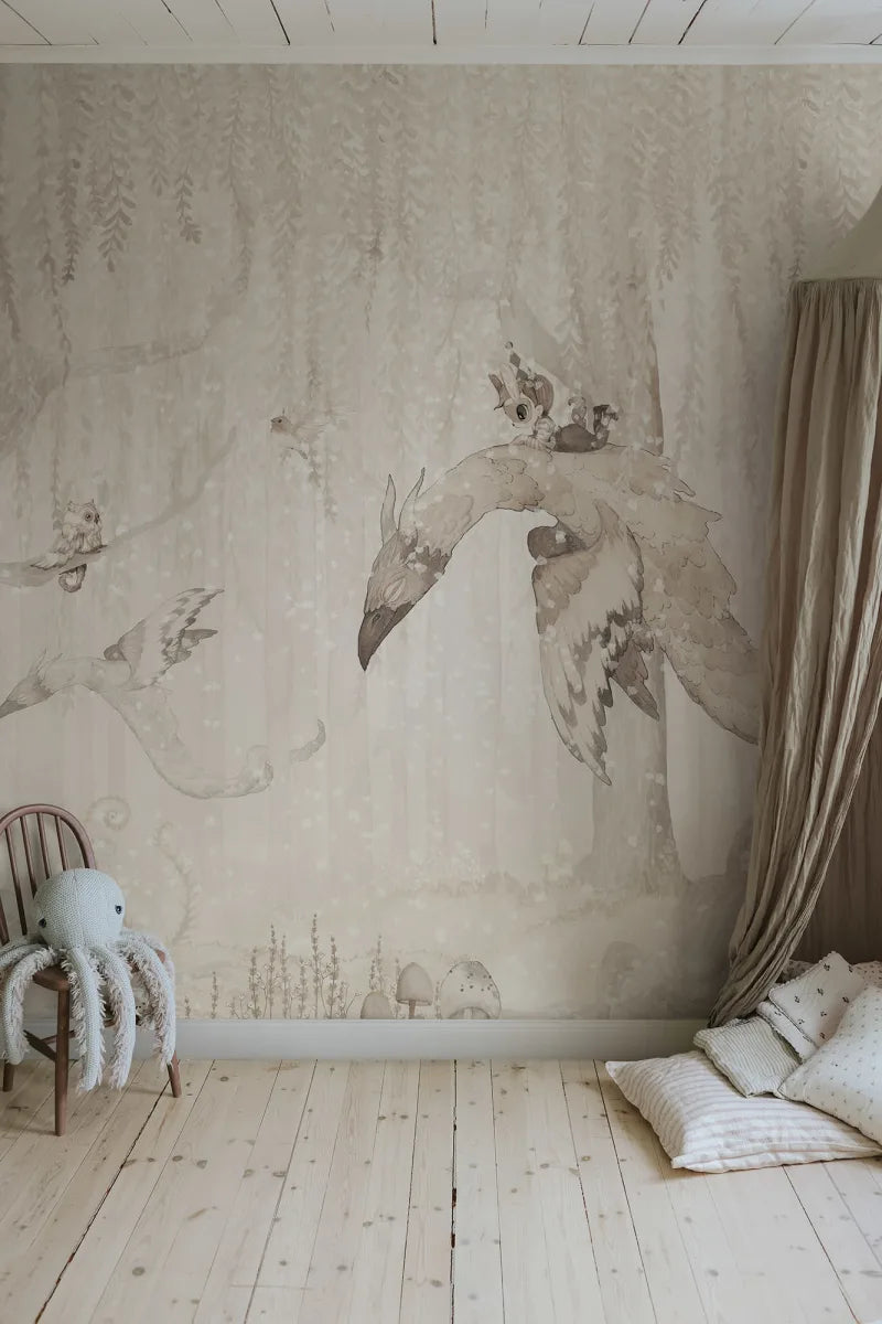 Kids Custom Wall Mural - Dream Forest Boy Off White