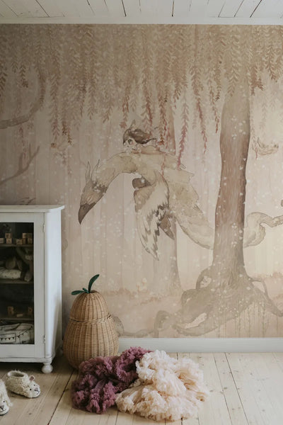 Kids Custom Wall Mural - Dream Forest Girl Sandy Pink