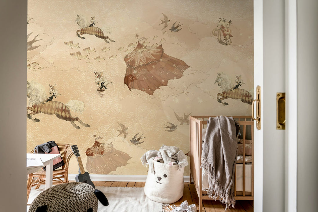 Kids Custom Wall Mural - Flying Circus Misty Pink