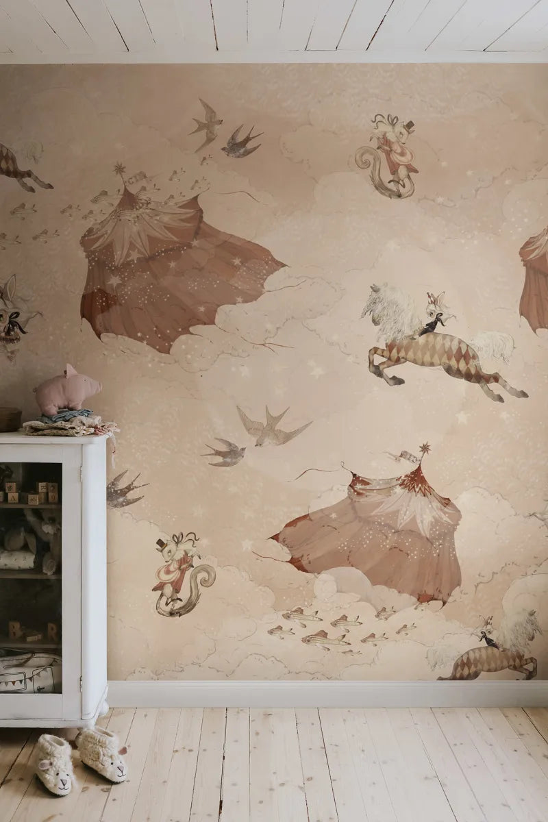 Kids Custom Wall Mural - Flying Circus Misty Pink