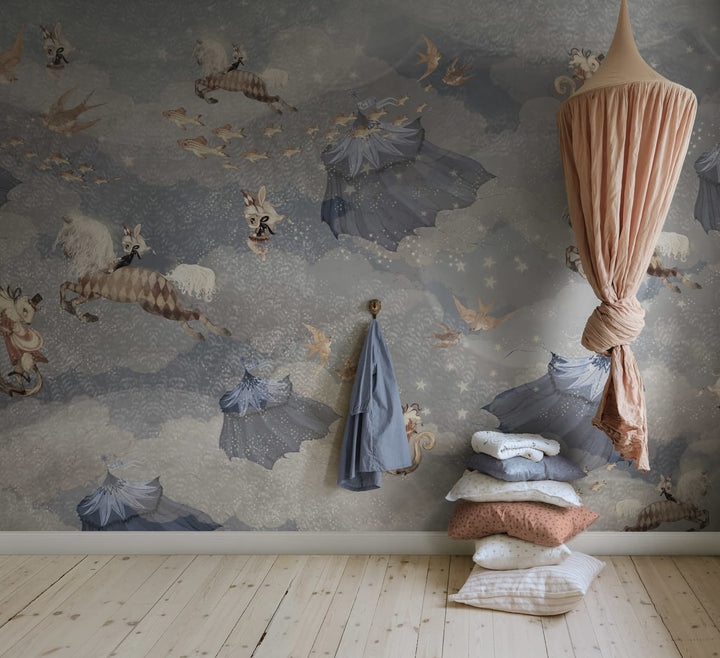 Kids Custom Wall Mural - Flying Circus Sky Blue