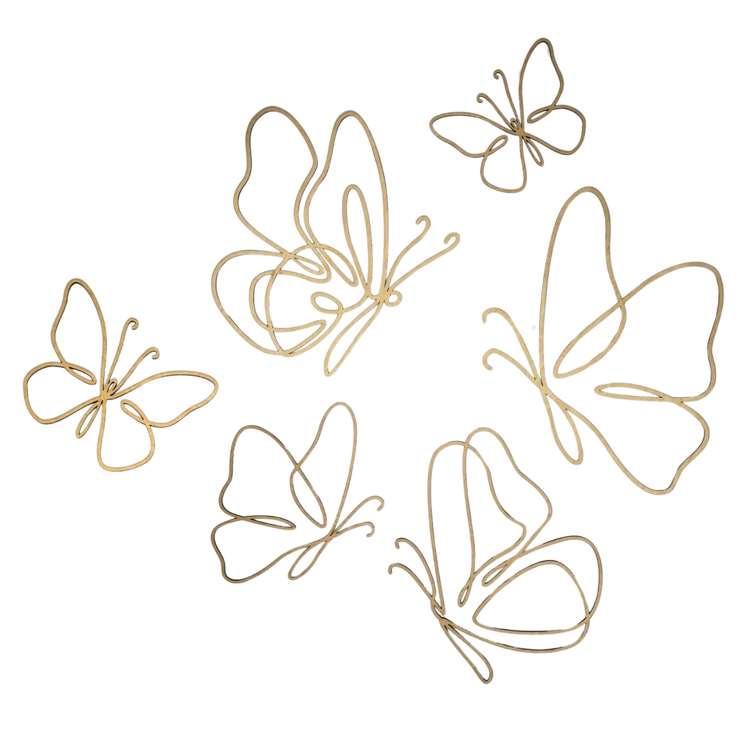 Wooden Wall Butterflies - Set Of 6