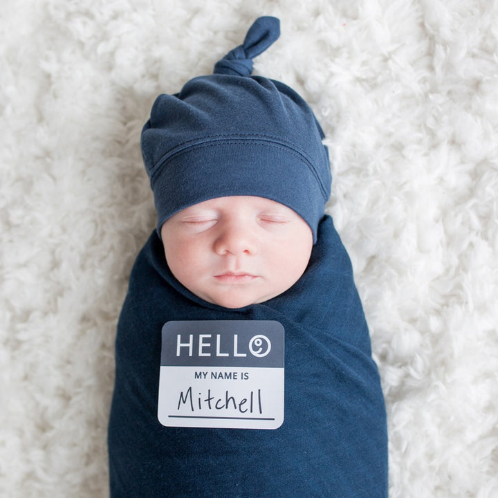 Hello World Baby Swaddle & Hat Set - Navy