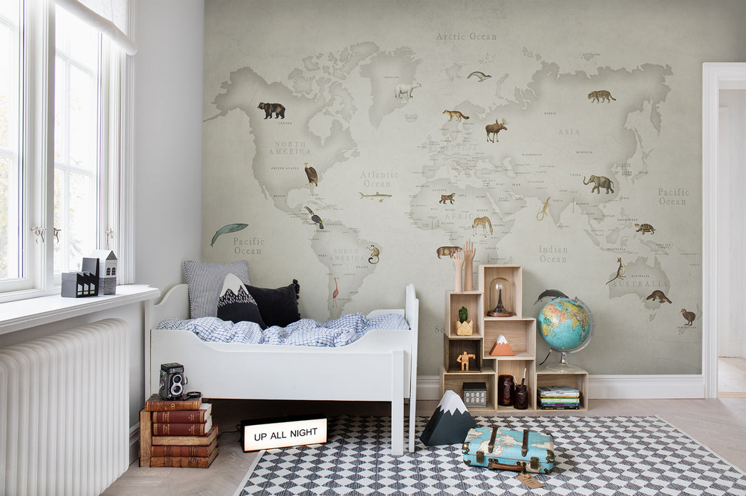 Kids Custom Wall Mural - Animal World Map