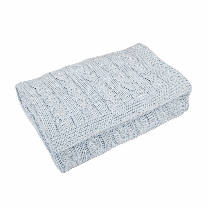 Cable Knit Cotton Baby Blanket - Baby Blue