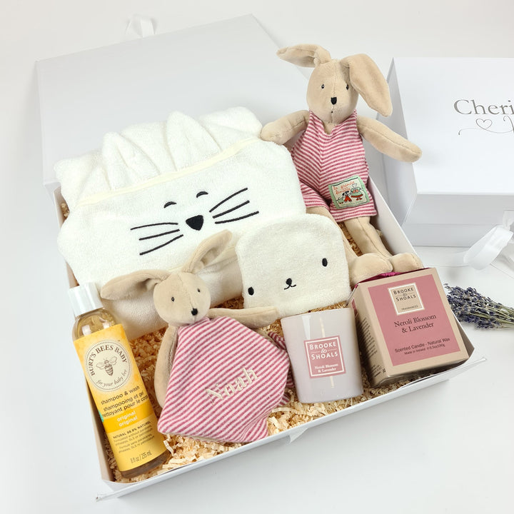 Personalisierte Baby-Geschenkbox mit Hasenbad und Schlafenszeit