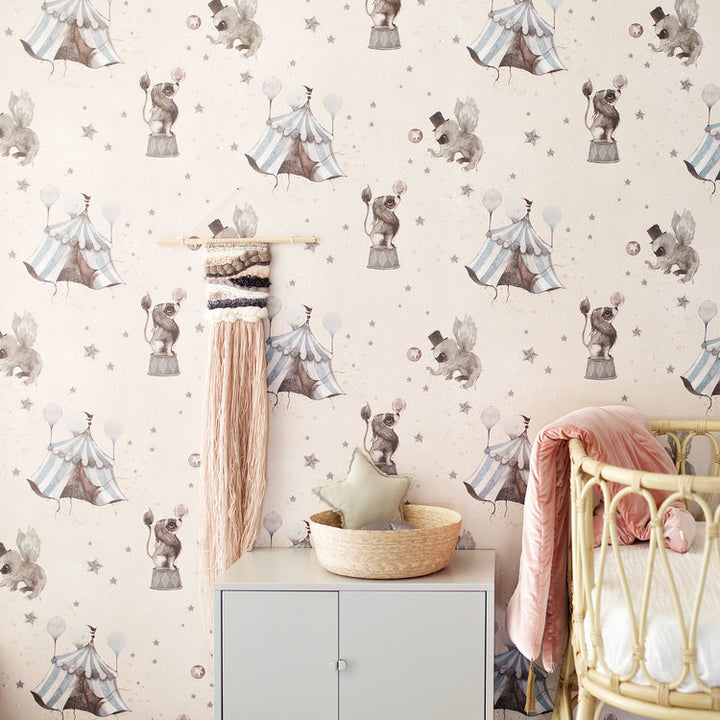 Mrs Mighetto Wallpaper - Powder Pink Circus