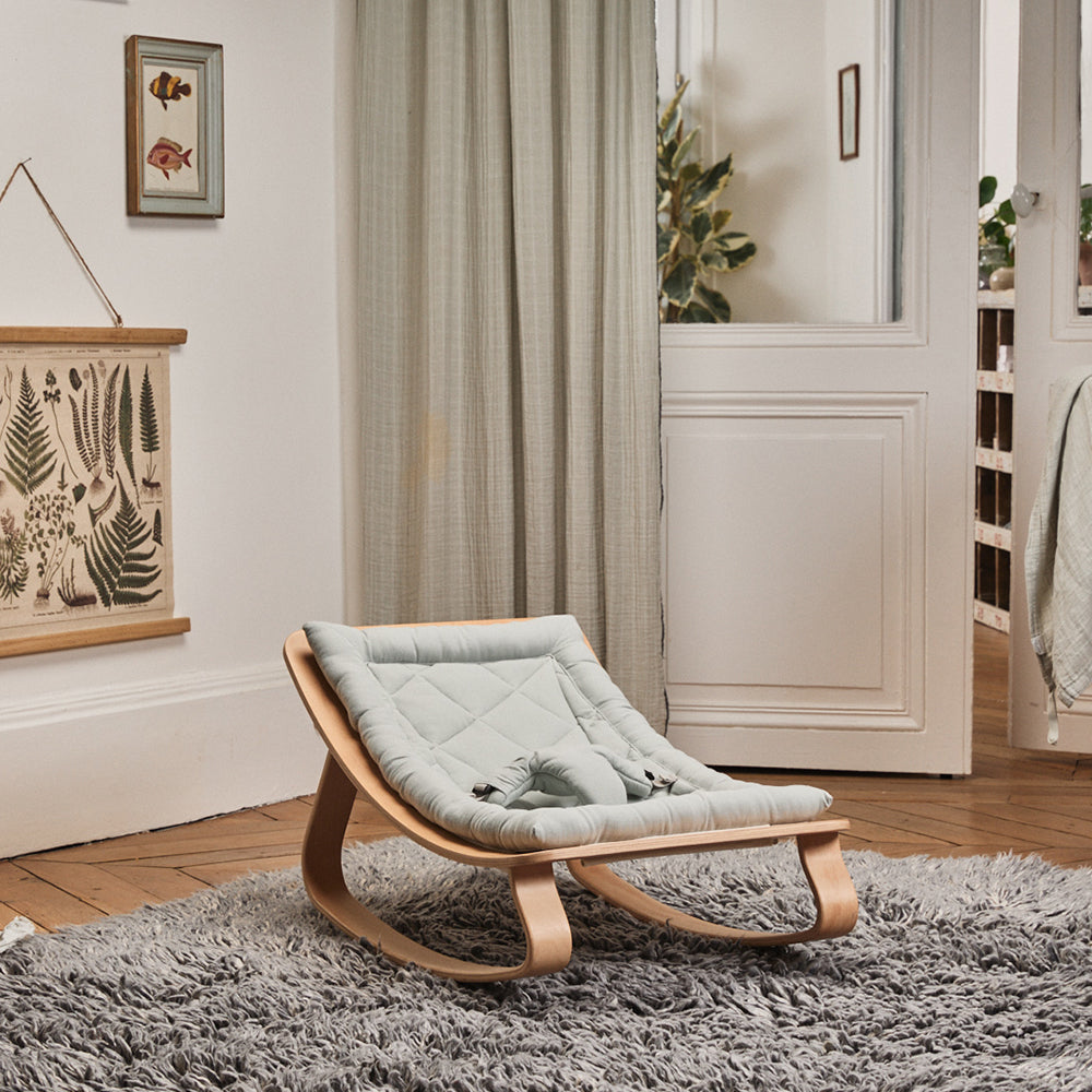 Chaise à bascule pour bébé Charlie Crane Levo - Hêtre + coussin Farrow biologique