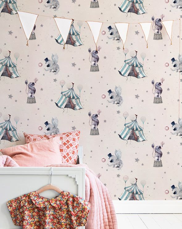 Mrs Mighetto Wallpaper - Powder Pink Circus