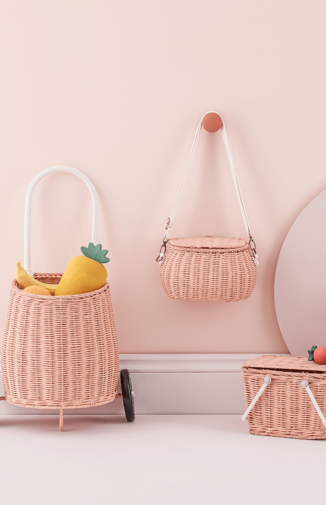 Olli Ella Piki Rattan Basket - Rose