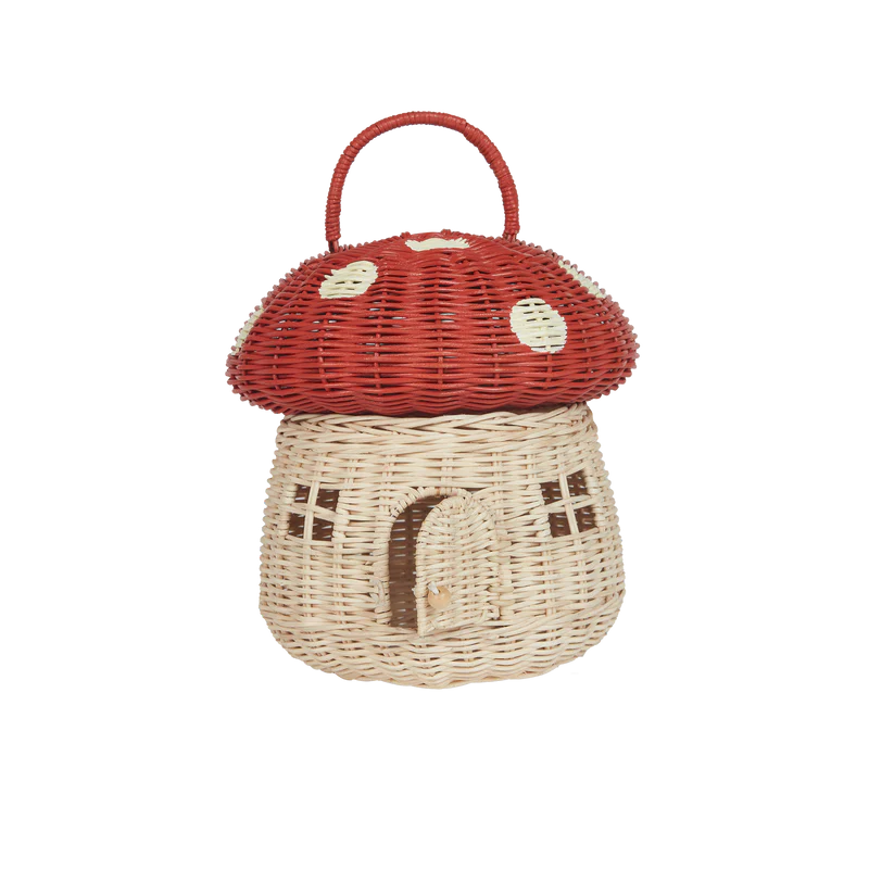 Olli Ella Rattan Mushroom Basket - Red