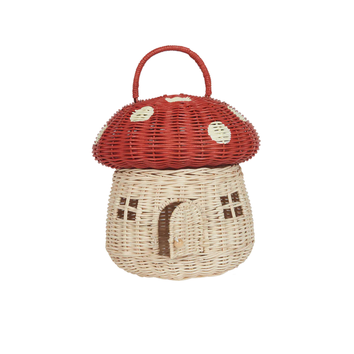 Olli Ella Rattan Mushroom Basket - Red