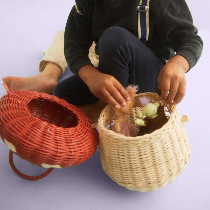 Olli Ella Rattan Mushroom Basket - Red