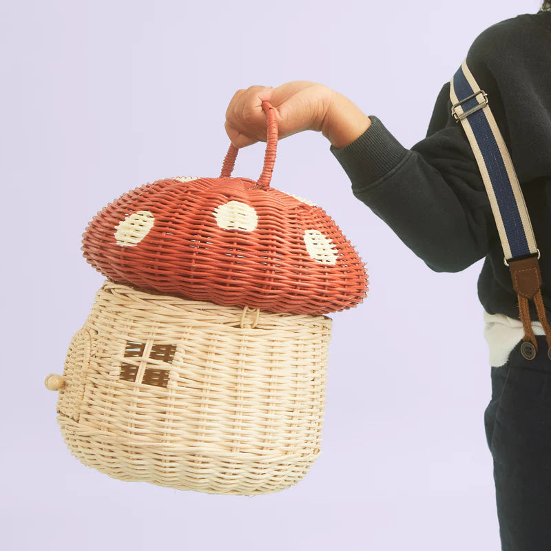 Olli Ella Rattan Mushroom Basket - Red