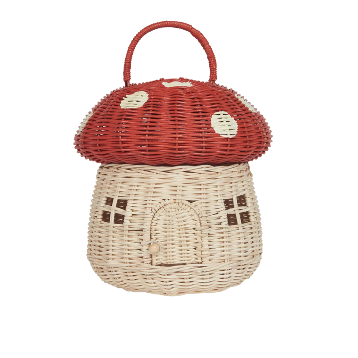 Olli Ella Rattan Mushroom Basket - Red