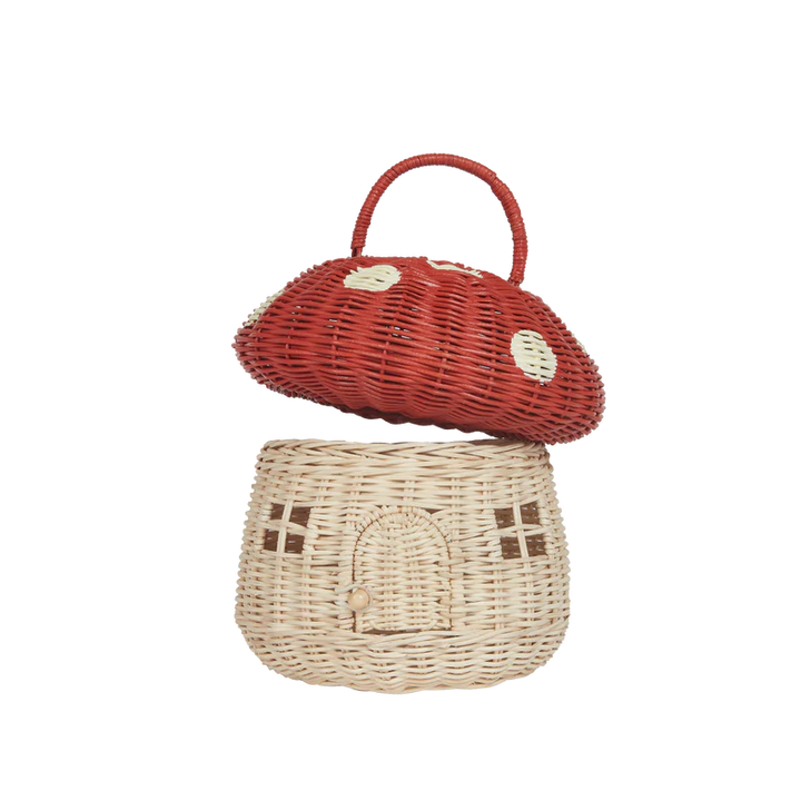 Olli Ella Rattan Mushroom Basket - Red