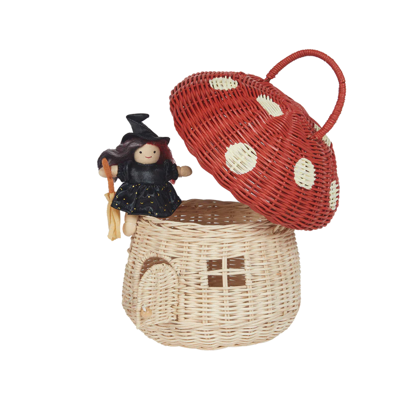 Olli Ella Rattan Mushroom Basket - Red