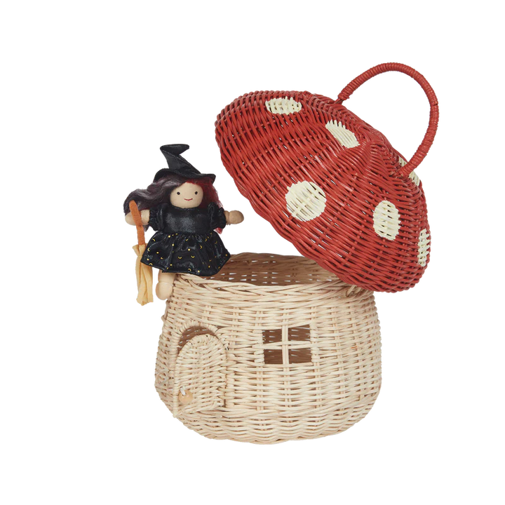 Olli Ella Rattan Mushroom Basket - Red