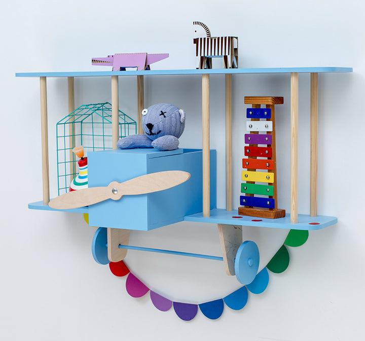 Up Warsaw Airplane Wooden Shelf - Blue