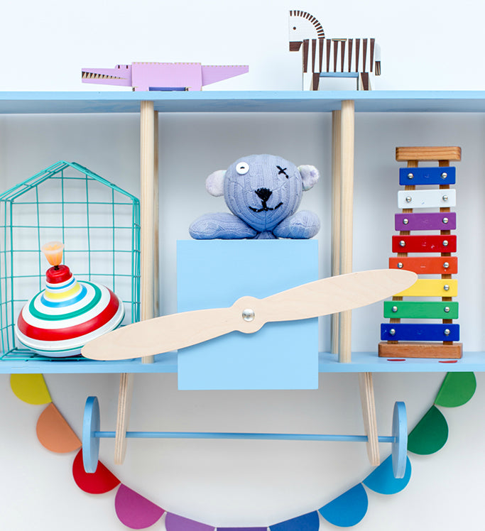 Up Warsaw Airplane Wooden Shelf - Blue