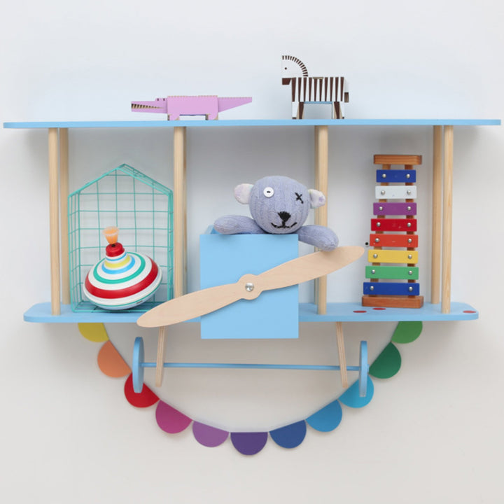 Up Warsaw Airplane Wooden Shelf - Blue