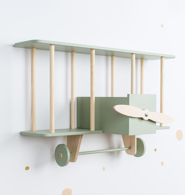 Warsaw Airplane Wooden Shelf - Sage Green