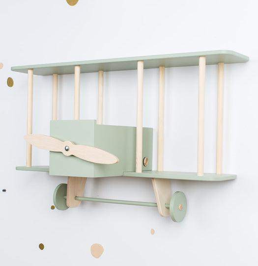 Warsaw Airplane Wooden Shelf - Sage Green