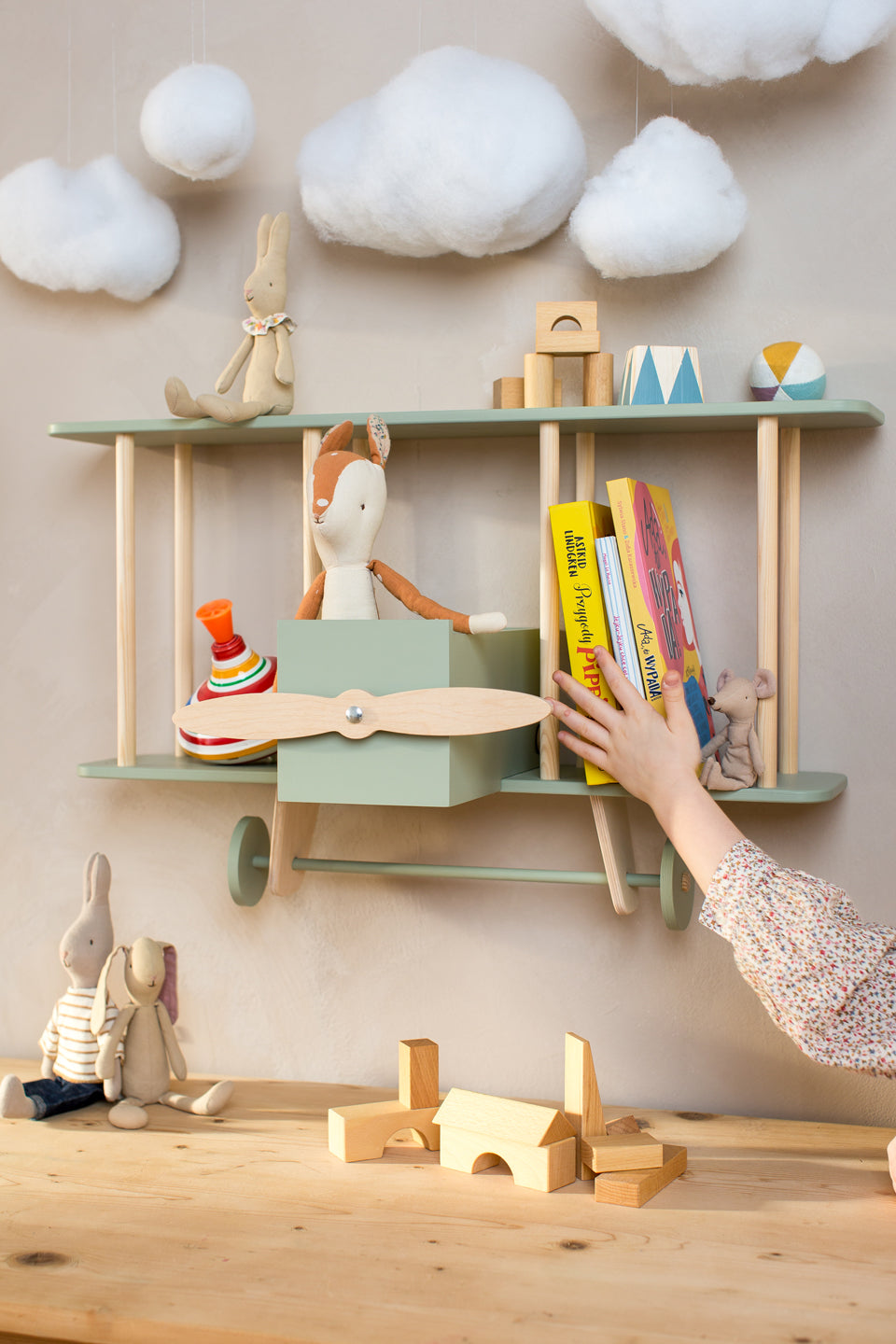 Warsaw Airplane Wooden Shelf - Sage Green