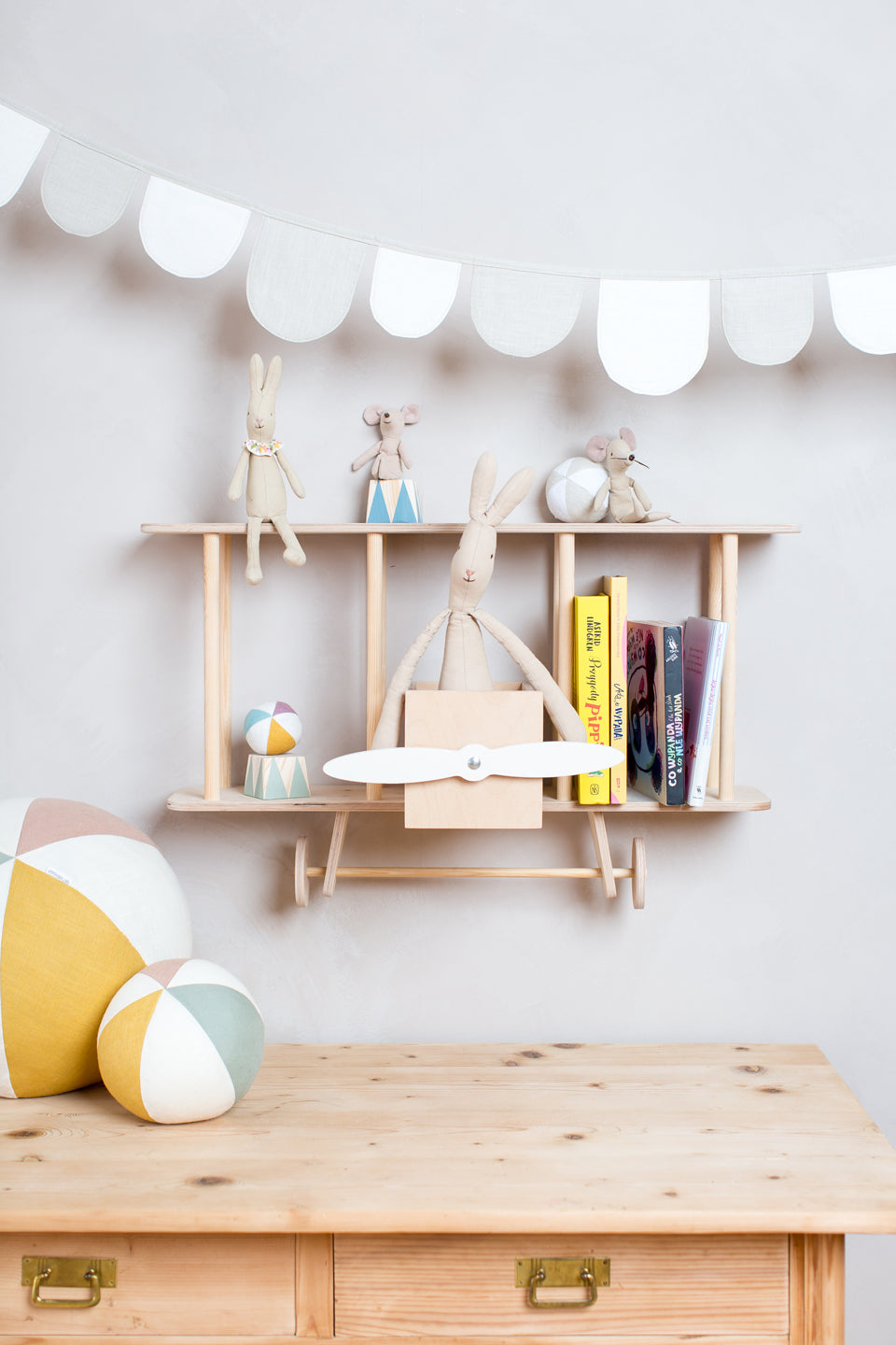 Up Warsaw Airplane Wooden Shelf - Natural