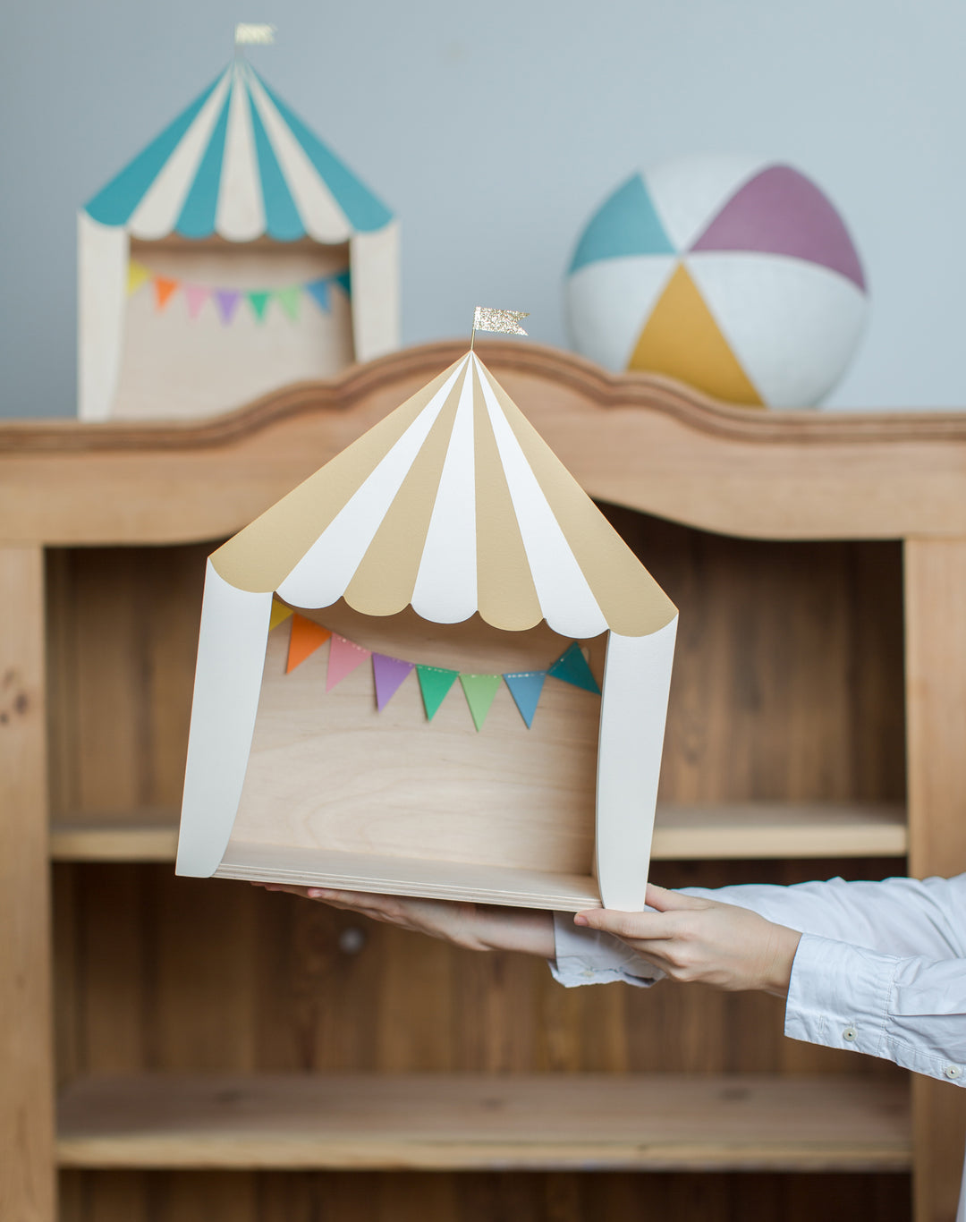 Up Warsaw Circus Wooden Shelf - Mustard/White