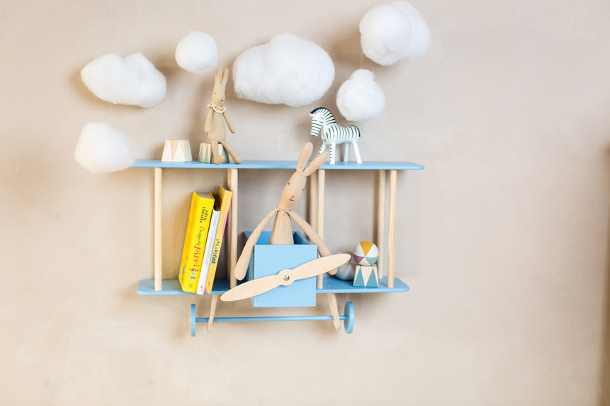 Up Warsaw Airplane Wooden Shelf - Blue