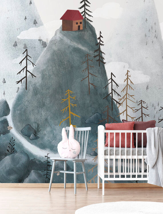 Kids Custom Wall Mural - Little House On The Hill