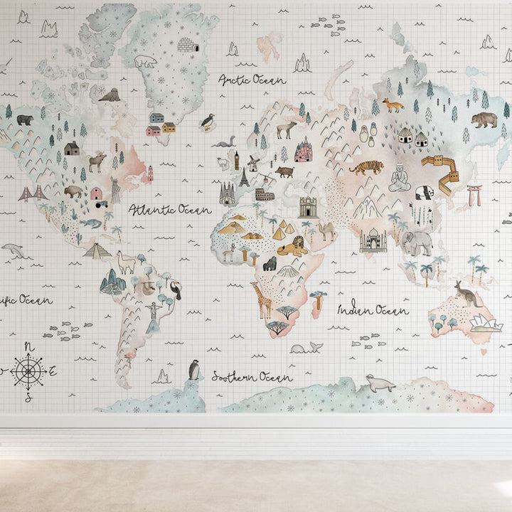 Kids Custom Wall Mural - Travel The World